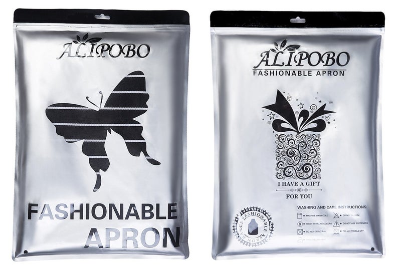 ALIPOBO Kitchen Cooking Apron for Women and Men, Adjustable Chef Bib Apron with Pockets - 32" x 28" - Black/White Pinstripe- 1 Pcs - Image 5